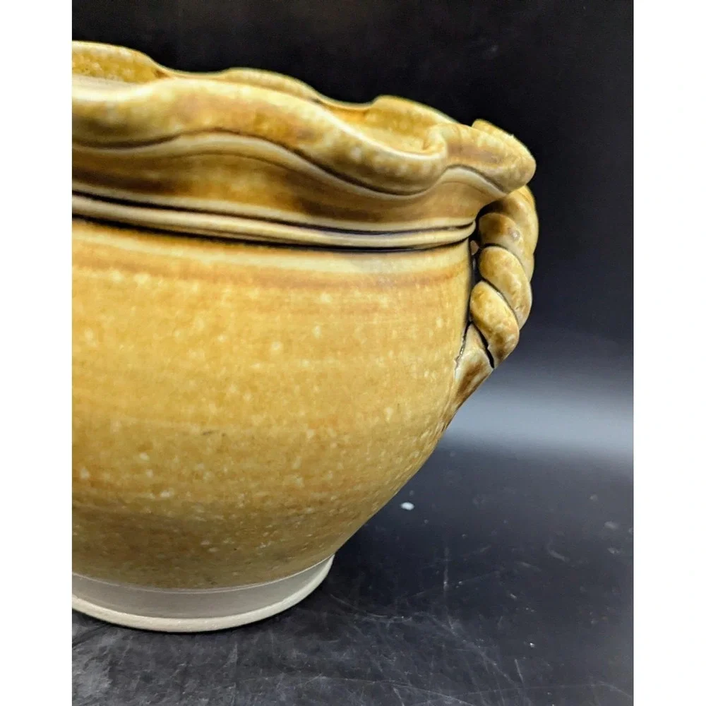Vintage Wisconsin Pottery Brown Handled Planter Vase 5.25